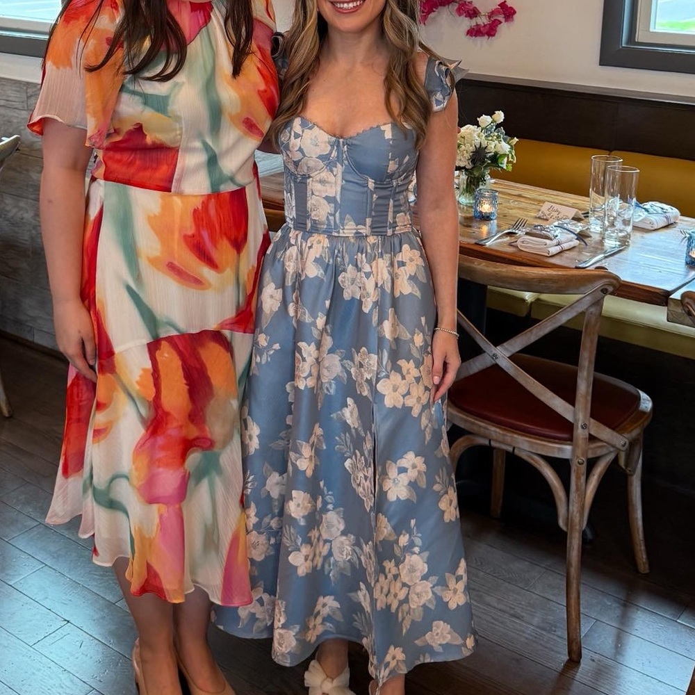 V. Chapman Blue Floral Midi Dress with White Blossoms
